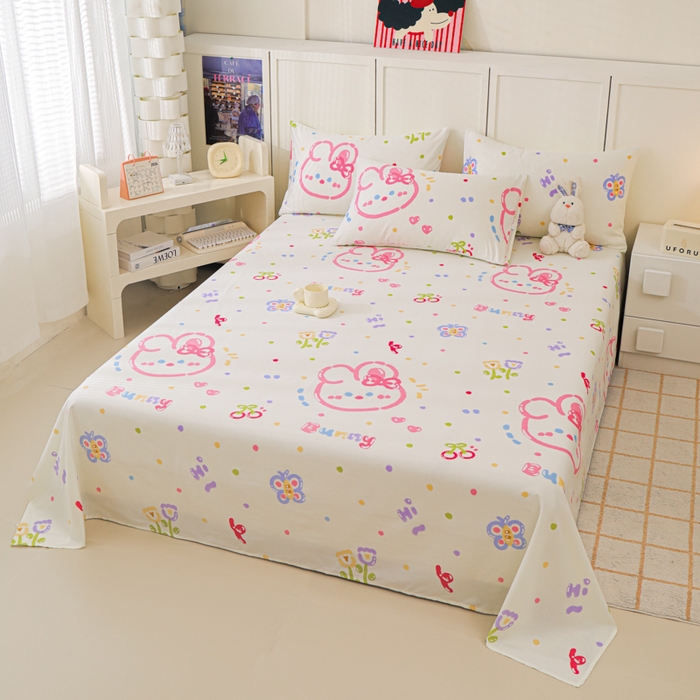 91家纺网 家纺一手货源 找家纺 金鑫汇家纺 2025新款全棉印花单床单 奇趣小兔