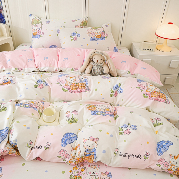 91家纺网 家纺一手货源 找家纺 金鑫汇家纺 2025新款全棉印花四件套 喵喵日记