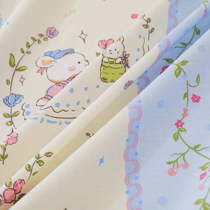 91家纺网 家纺一手货源 找家纺 金鑫汇家纺 2025新款全棉印花单床笠 快乐萌兔