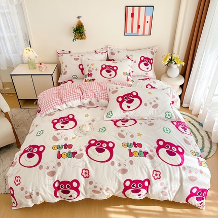 91家纺网 家纺一手货源 找家纺 天之爱 2026新款全棉印花四件套 草莓熊熊
