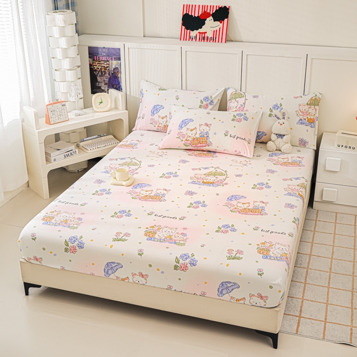 91家纺网 家纺一手货源 找家纺 金鑫汇家纺 2025新款全棉印花单床笠 喵喵日记