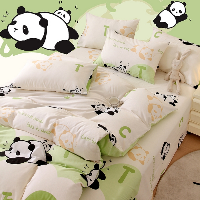 91家纺网 家纺一手货源 找家纺 金鑫汇家纺 2025新款全棉印花单被套 可爱熊猫