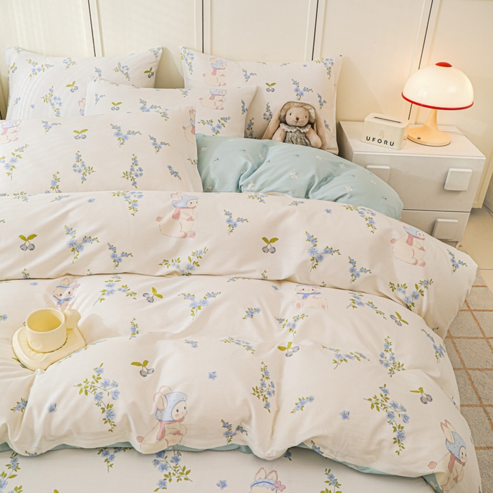 91家纺网 家纺一手货源 找家纺 金鑫汇家纺 2025新款全棉印花四件套 花丛兔