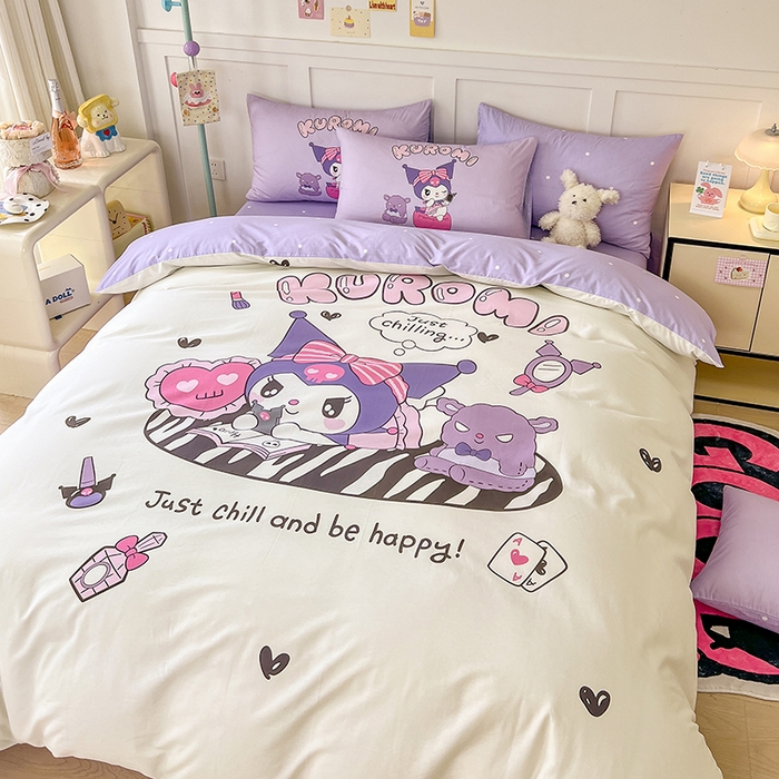 91家纺网 家纺一手货源 找家纺 玉元坊 2025年新款三丽鸥系列数码印花纯棉全棉床裙三件套四件套-简约基础款 扑克