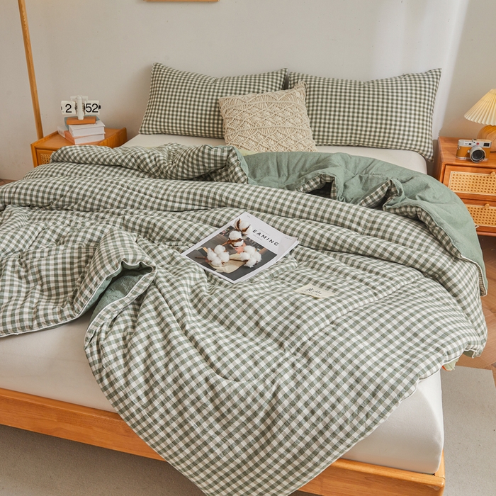 91家纺网 家纺一手货源 找家纺 梦初语 2025新款四季款良品棉花被子家用被芯 绿小格