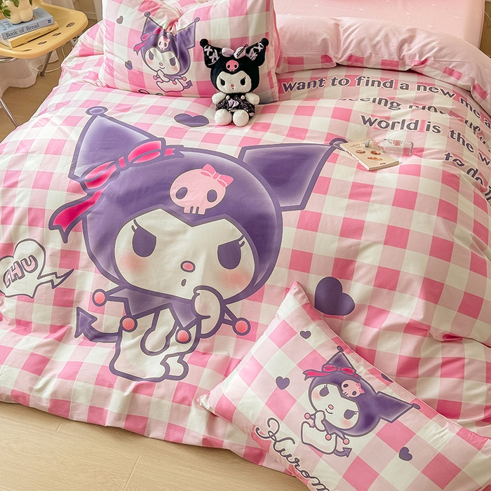 91家纺网 家纺一手货源 找家纺 （总）玉元坊 2025年新款三丽鸥系列数码印花纯棉全棉床裙三件套四件套-简约基础款