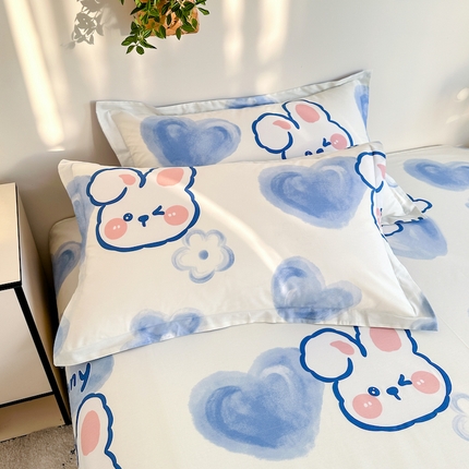 91家纺网 家纺一手货源 找家纺 天之爱 2025新款全棉印花单枕套 晴天小兔