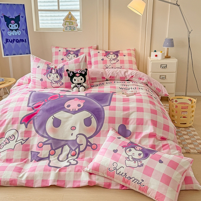 91家纺网 家纺一手货源 找家纺 （总）玉元坊 2025年新款三丽鸥系列数码印花纯棉全棉床裙三件套四件套-简约基础款