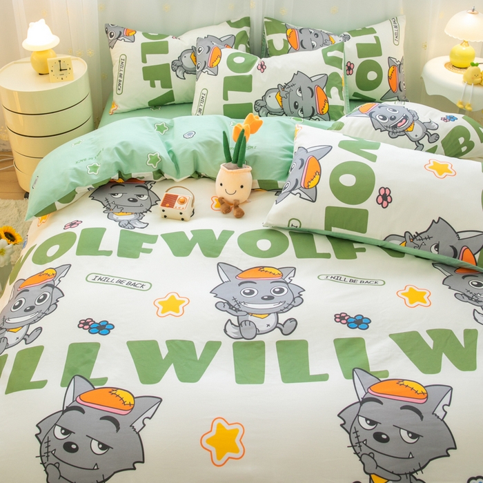 91家纺网 家纺一手货源 找家纺 简宜家居（朝初家纺） 2025新款40支斜纹12868纯棉全棉喜羊羊灰太狼系列四件套 快乐无忧