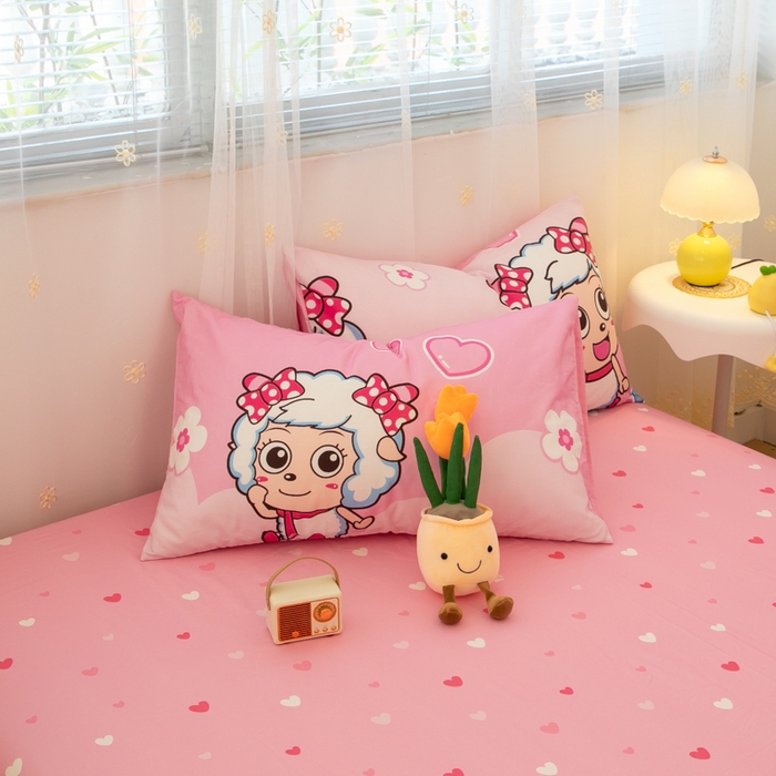 91家纺网 家纺一手货源 找家纺 简宜家居（朝初家纺） 2025新款40支斜纹12868纯棉全棉喜羊羊灰太狼系列四件套 美羊羊好心情