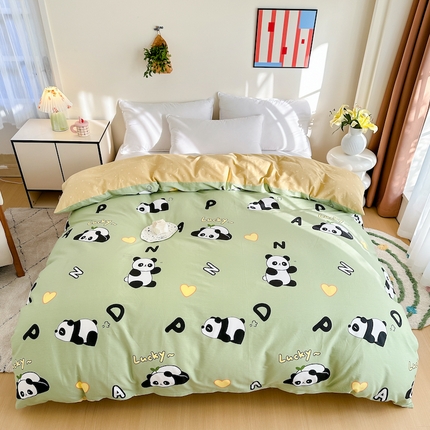 91家纺网 家纺一手货源 找家纺 天之爱 2025新款全棉印花单被套 熊猫宝贝