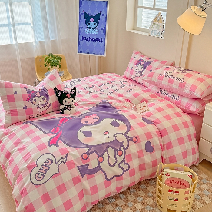 91家纺网 家纺一手货源 找家纺 （总）玉元坊 2025年新款三丽鸥系列数码印花纯棉全棉床裙三件套四件套-简约基础款