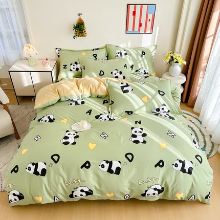 91家纺网 家纺一手货源 找家纺 天之爱 2025新款全棉印花四件套 熊猫宝贝