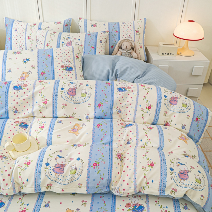 91家纺网 家纺一手货源 找家纺 金鑫汇家纺 2025新款全棉印花四件套 快乐萌兔