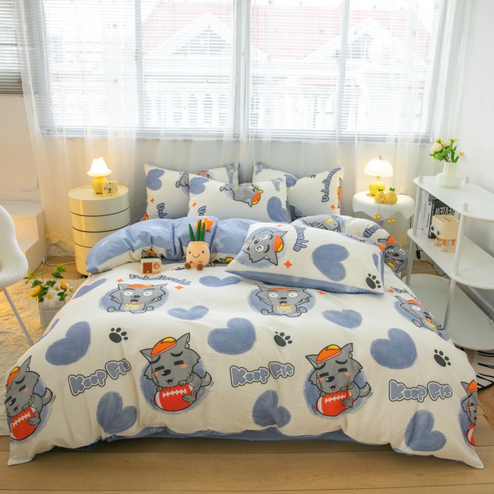 91家纺网 家纺一手货源 找家纺 简宜家居（朝初家纺） 2025新款40支斜纹12868纯棉全棉喜羊羊灰太狼系列四件套 灰心太郎