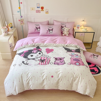 91家纺网 家纺一手货源 找家纺 （总）玉元坊 2025年新款三丽鸥系列数码印花纯棉全棉床裙三件套四件套-简约基础款