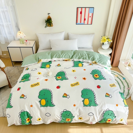 91家纺网 家纺一手货源 找家纺 天之爱 2025新款全棉印花单被套 恐龙告白