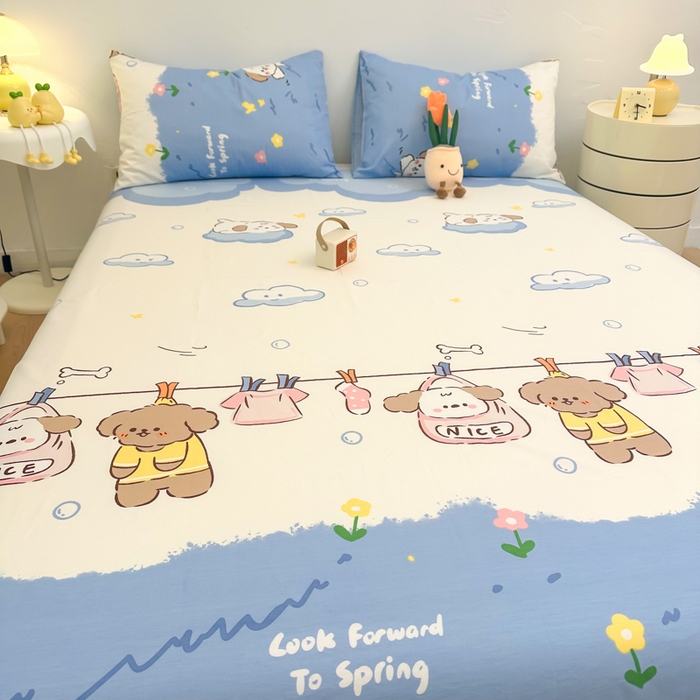 91家纺网 家纺一手货源 找家纺 简宜家居（朝初家纺） 2025新款40支全棉A版床笠 萌萌犬