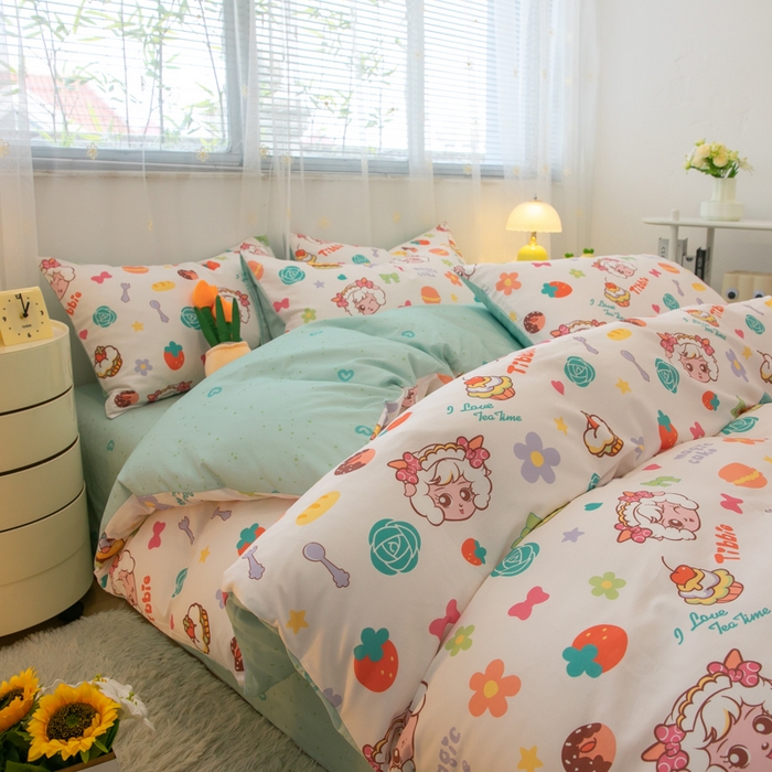 91家纺网 家纺一手货源 找家纺 简宜家居（朝初家纺） 2025新款40支斜纹12868纯棉全棉喜羊羊灰太狼系列四件套 羊羊烘培屋