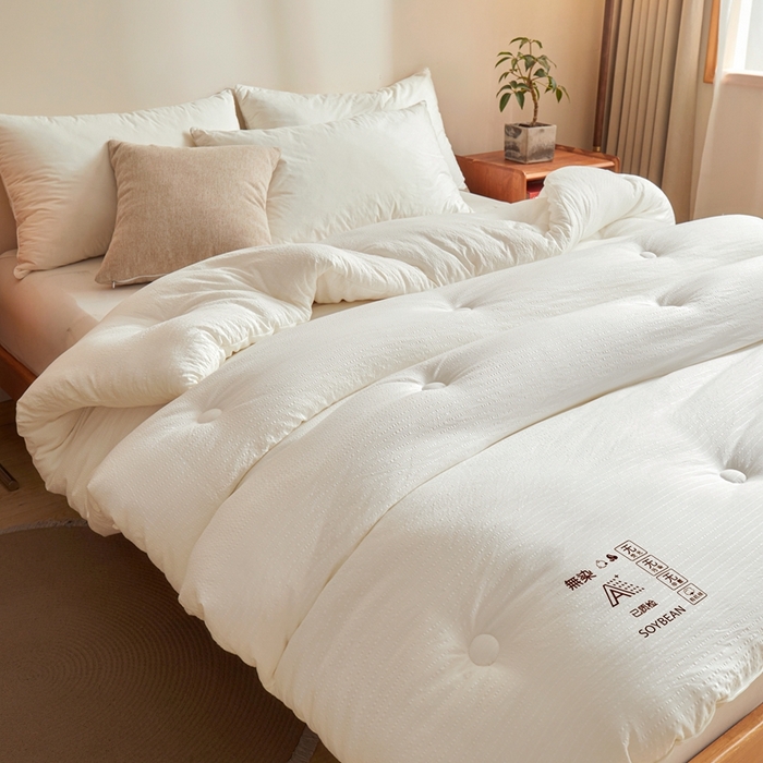 91家纺网 家纺一手货源 找家纺 金喜 2025新款亲肤原棉提花大豆被春秋被加厚冬被子被芯冬被单被拉链立体子母被 象牙白