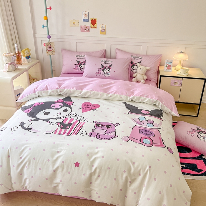 91家纺网 家纺一手货源 找家纺 玉元坊 2025年新款三丽鸥系列数码印花纯棉全棉床裙三件套四件套-简约基础款 爆米花