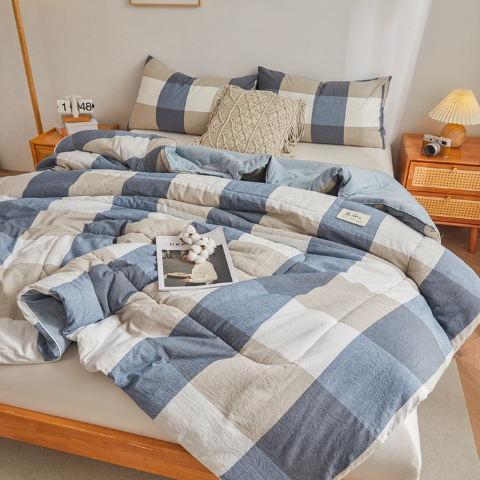 91家纺网 家纺一手货源 找家纺 梦初语 2025新款四季款良品棉花被子家用被芯 蓝大格