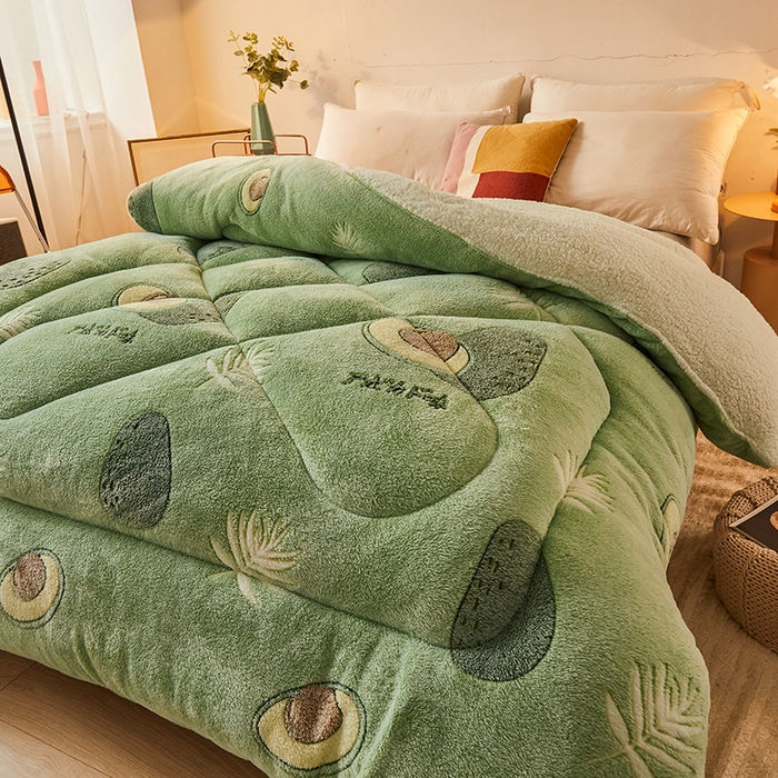 91家纺网 家纺一手货源 找家纺 梦初语 2025新款雪花绒羊羔绒厚实保暖被子被芯 牛油果