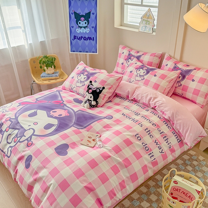 91家纺网 家纺一手货源 找家纺 （总）玉元坊 2025年新款三丽鸥系列数码印花纯棉全棉床裙三件套四件套-简约基础款