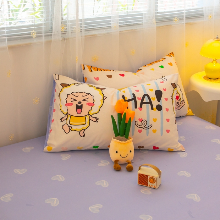 91家纺网 家纺一手货源 找家纺 简宜家居（朝初家纺） 2025新款40支斜纹12868纯棉全棉喜羊羊灰太狼系列四件套 吃货懒洋洋