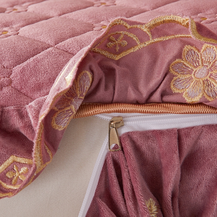 91家纺网 家纺一手货源 找家纺 罗艺轩 2025新款婴儿绒双层夹棉可拆卸床裙-花语 花语-豆沙