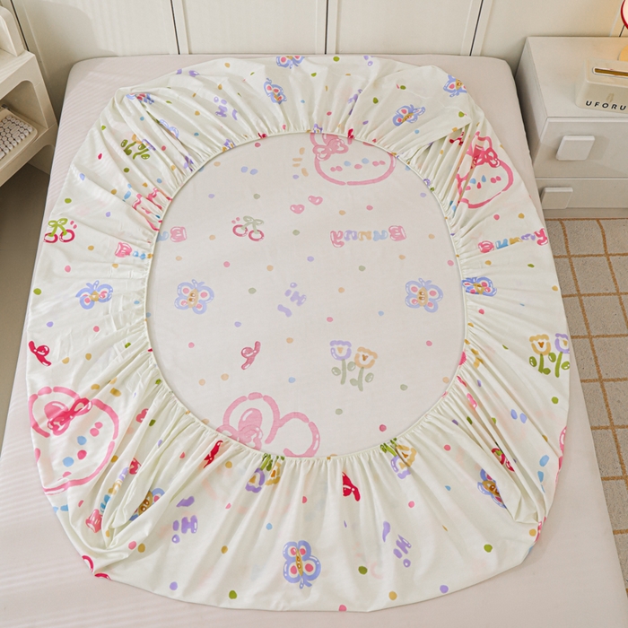 91家纺网 家纺一手货源 找家纺 金鑫汇家纺 2025新款全棉印花单床笠 奇趣小兔