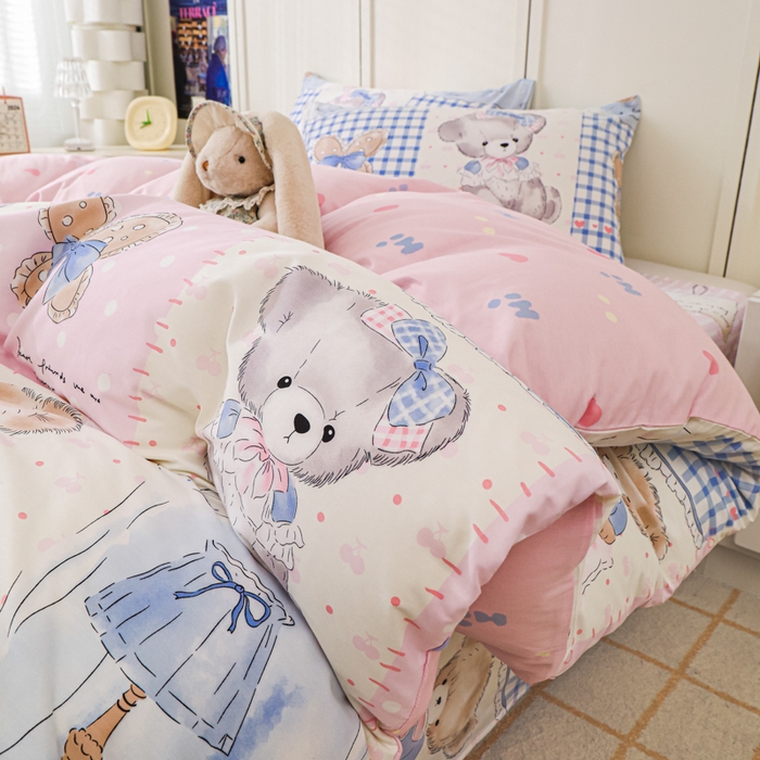 91家纺网 家纺一手货源 找家纺 金鑫汇家纺 2025新款全棉印花四件套 熊熊精灵