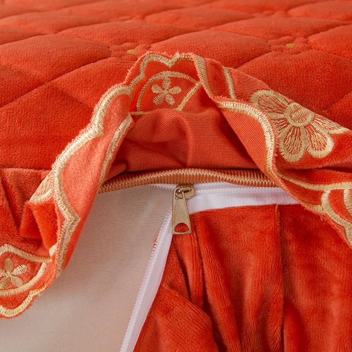 91家纺网 家纺一手货源 找家纺 罗艺轩 2025新款婴儿绒双层夹棉可拆卸床裙-花语 花语-艾玛橙