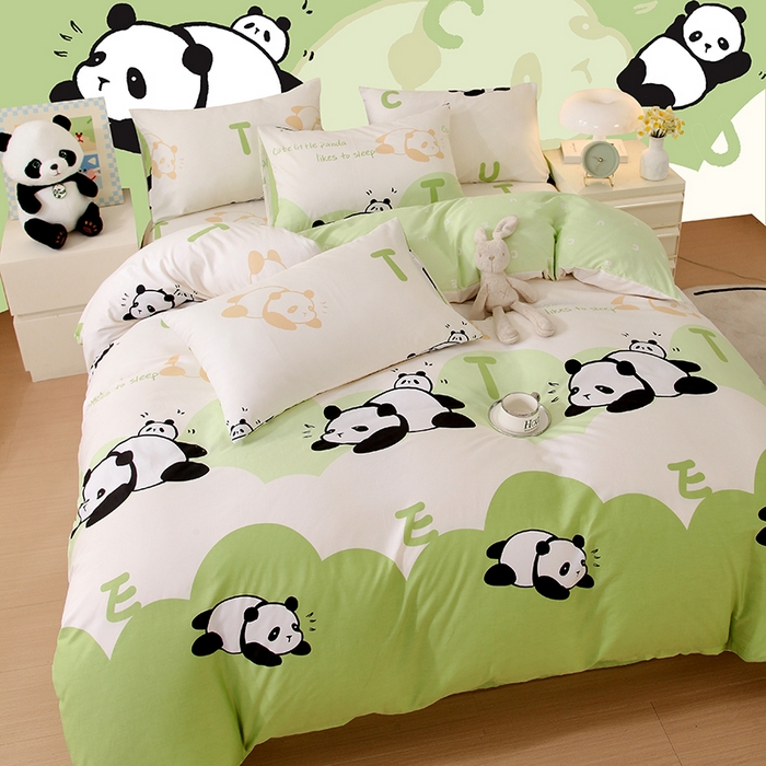 91家纺网 家纺一手货源 找家纺 金鑫汇家纺 2025新款全棉印花单被套 可爱熊猫