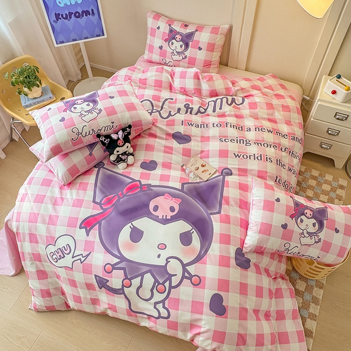 91家纺网 家纺一手货源 找家纺 （总）玉元坊 2025年新款三丽鸥系列数码印花纯棉全棉床裙三件套四件套-简约基础款