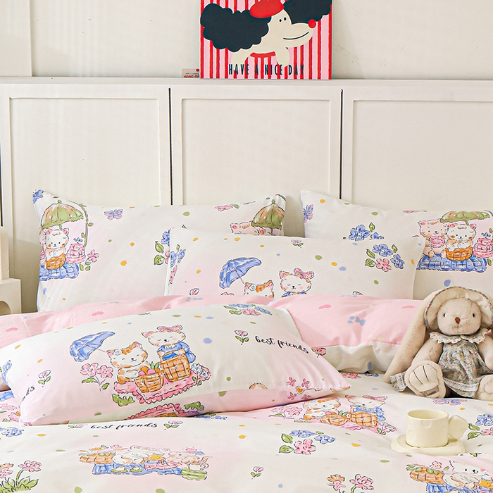 91家纺网 家纺一手货源 找家纺 金鑫汇家纺 2025新款全棉印花单枕套 喵喵日记