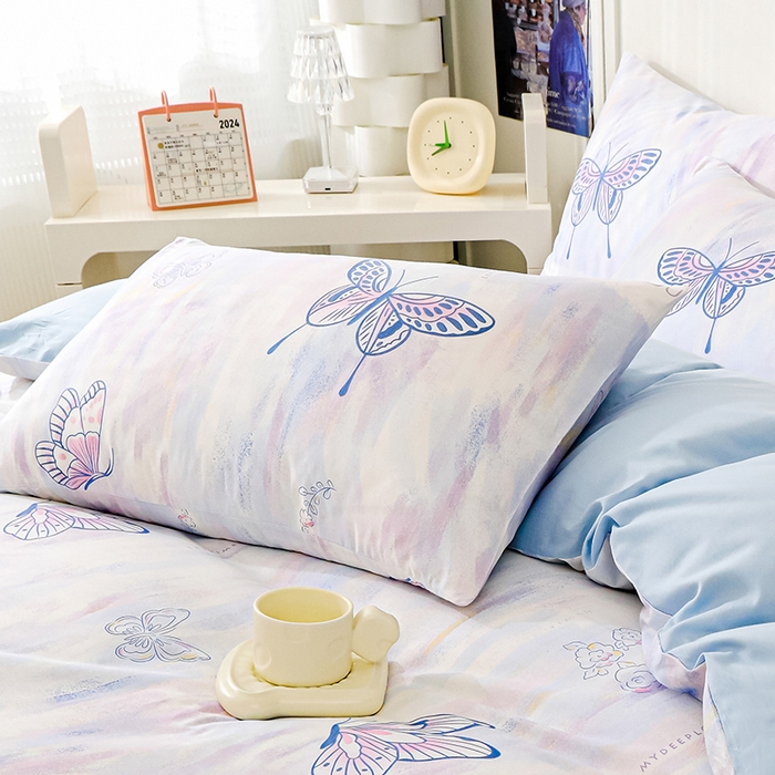 91家纺网 家纺一手货源 找家纺 金鑫汇家纺 2025新款全棉印花单枕套 梦蝶