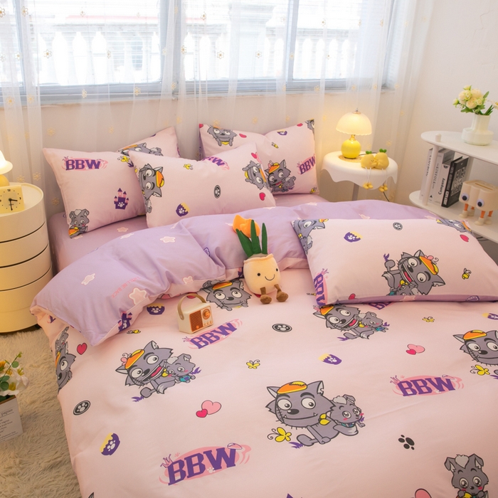 91家纺网 家纺一手货源 找家纺 简宜家居（朝初家纺） 2025新款40支斜纹12868纯棉全棉喜羊羊灰太狼系列四件套 开心灰太狼