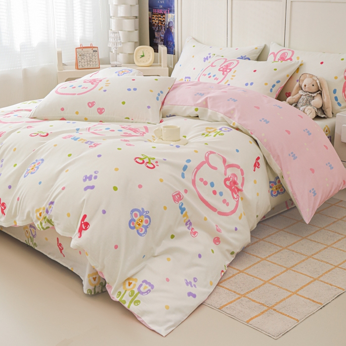 91家纺网 家纺一手货源 找家纺 金鑫汇家纺 2025新款全棉印花四件套 奇趣小兔