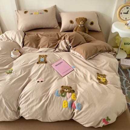 91家纺网 家纺一手货源 找家纺 （总）焱博家纺 2025新款A类水洗棉毛巾绣四件套 小狗 蓝