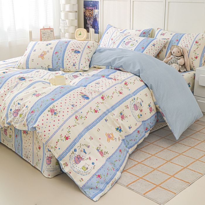 91家纺网 家纺一手货源 找家纺 金鑫汇家纺 2025新款全棉印花单被套 快乐萌兔