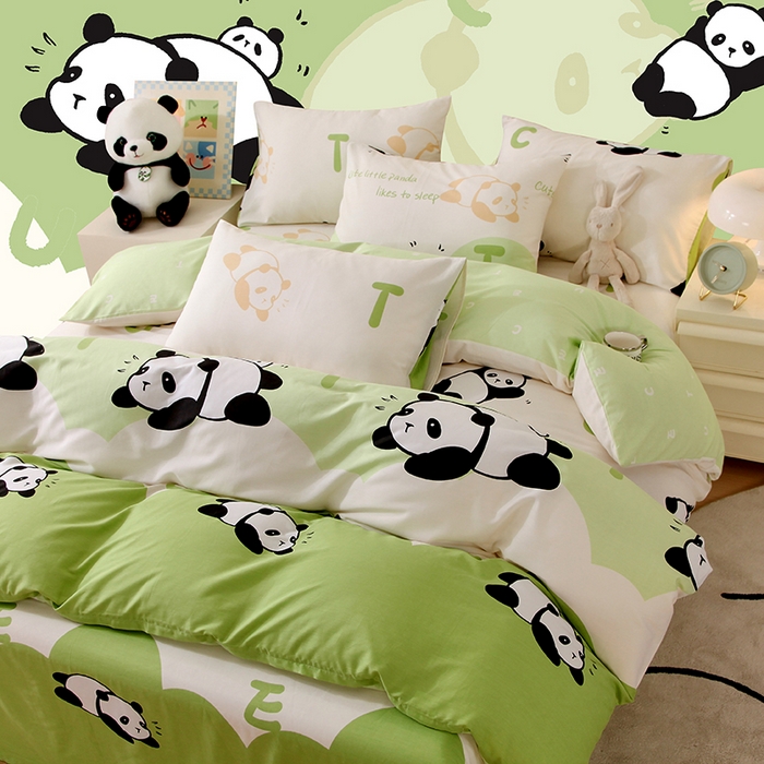 91家纺网 家纺一手货源 找家纺 金鑫汇家纺 2025新款全棉印花单被套 可爱熊猫