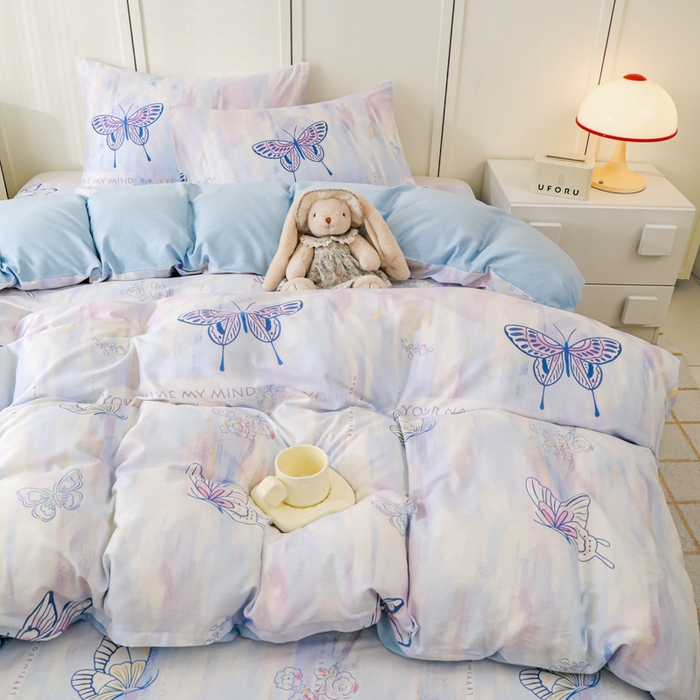 91家纺网 家纺一手货源 找家纺 金鑫汇家纺 2025新款全棉印花四件套 梦蝶