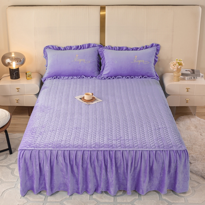 91家纺网 家纺一手货源 找家纺 慧菲 2025新款刺绣夹棉牛奶绒床裙四件套-玫瑰花语 玫瑰花语-紫