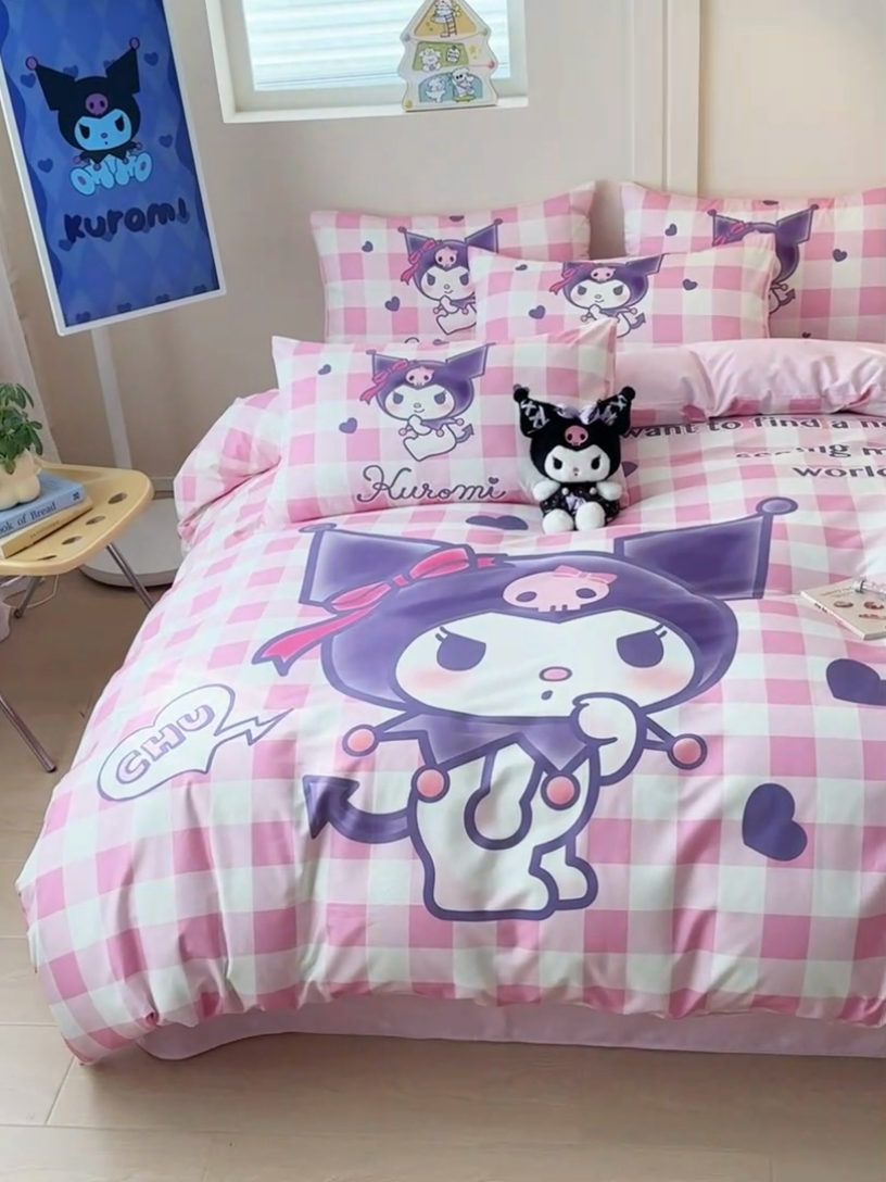 91家纺网 家纺一手货源 找家纺 （总）玉元坊 2025年新款三丽鸥系列数码印花纯棉全棉床裙三件套四件套-简约基础款