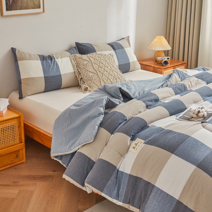 91家纺网 家纺一手货源 找家纺 梦初语 2025新款四季款良品棉花被子家用被芯 蓝大格