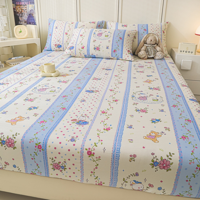 91家纺网 家纺一手货源 找家纺 金鑫汇家纺 2025新款全棉印花单床笠 快乐萌兔