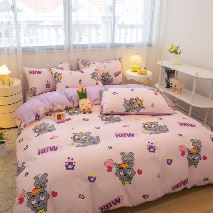 91家纺网 家纺一手货源 找家纺 简宜家居（朝初家纺） 2025新款40支斜纹12868纯棉全棉喜羊羊灰太狼系列四件套 开心灰太狼