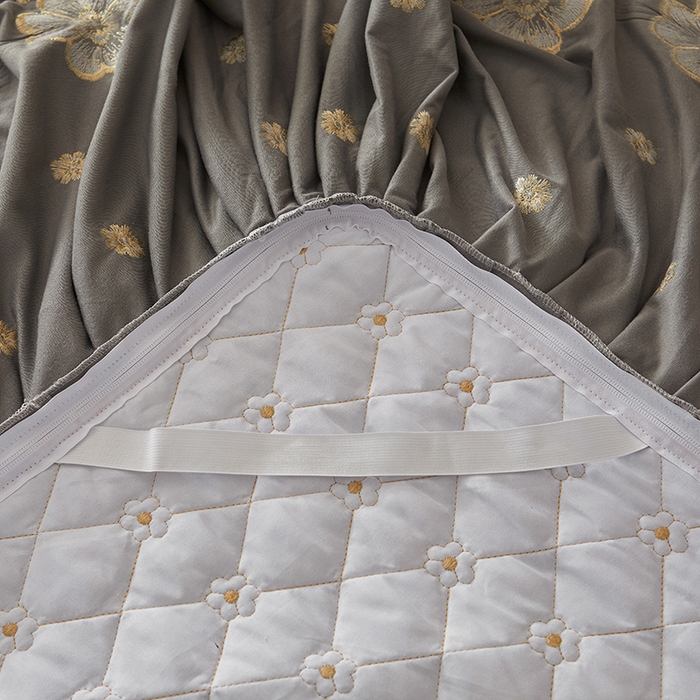 91家纺网 家纺一手货源 找家纺 罗艺轩 2025新款婴儿绒双层夹棉可拆卸床裙-花语 花语-高级灰