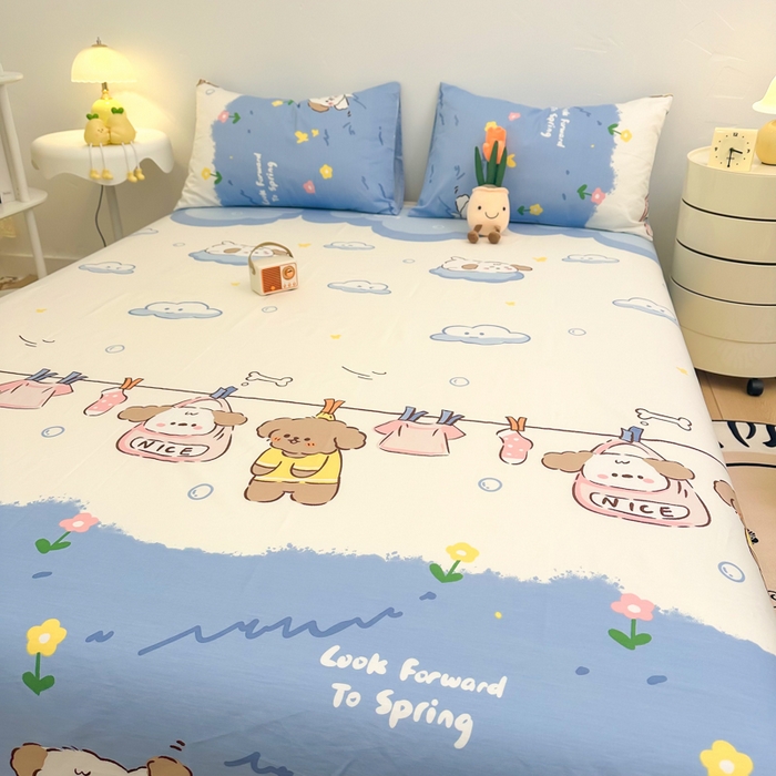 91家纺网 家纺一手货源 找家纺 简宜家居（朝初家纺） 2025新款40支全棉A版床笠 萌萌犬